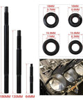 Image showing 12 Point Cylinder Head Studs Kit with various sizes of studs, washers, nuts, and close-up of Chevy LS engine installation.