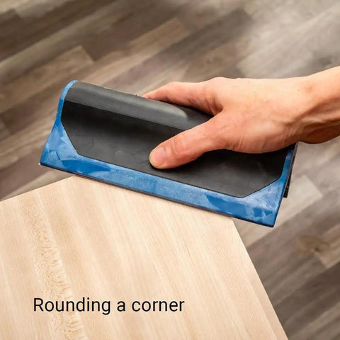 Using PSA Sanding Block With 90 Degree Edge For Woodworking And Auto Body Finishing Hand Sander On Wooden Furniture Edge