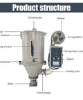 Reliable Workhorse Heavy Duty Plastic Hopper Dryer Machine With 15Kg Capacity Stainless Steel Body For Injection Molding PVC ABS PP PE Pellets Smart Temp Control 220V 2 7Kw product structure diagram
