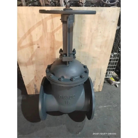 Heavy Duty Carbon Steel Wedge Gate Valve PN16 For High Temp Water Control Manual Operation DN50 angled view against wooden background.