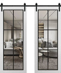 Modern Sliding Double Barn Doors 32 By 96 Inches With Clear Glass And Black Rail Hardware Kit showcasing stylish white panels and refined interior.