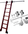 Sliding Barn Door Hardware Kit With Library Rolling Ladder Track Bracket System and components displayed, ladder not included