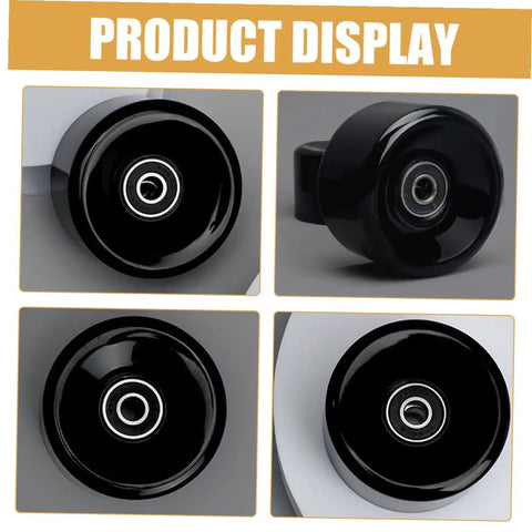 Quad Skate Wheels With Bearings Replacement Set High Elastic PU Outdoor Skating Wheels, close-up angle views, black color