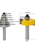 Heavy Hitter Rabbet Router Bit Set With Six Precision Cnc Woodworking Cutters Quarter Inch And Eight Millimeter Shank Picks, detailed tool dimensions.