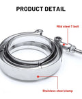 Close-up of 3 Inch Stainless Steel V Band Clamp Kit With Mild Steel Male And Female Flanges For Turbo Exhaust Downpipes And Racing Street