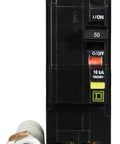 Front view of QO Qwik-Gard 50 Amp Two-Pole GFCI Circuit Breaker for Home Panels, Plug-On Design, Easy Install, 120/240V, 10,000 AIR