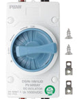 High Voltage Solar DC Disconnect Switch 2-In-2-Out 1000V IP66 Isolator, Beefy 32A, front view with installation parts