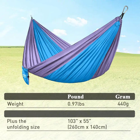 400 Lb Capacity Portable Camping Hammock With Quick Setup Under 3 Minutes, blue and purple, 103 inch long by 55 inch wide