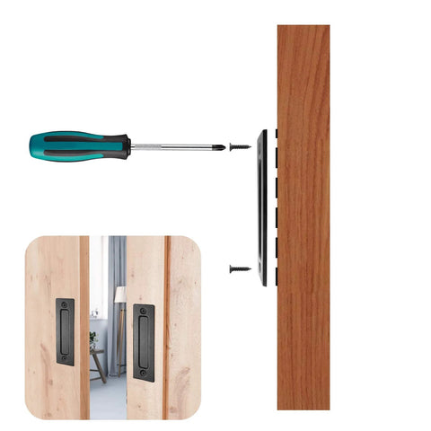 Matte Black Sliding Barn Door Handle Eight Point Six Inch Flush Pull Heavy Duty With Screwdriver And Screws