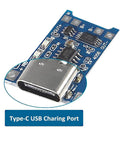 Slick TP4056 Type-C USB Charging Module For 18650 Lithium Batteries with a close-up of Type-C USB port.