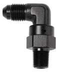 4AN Male Flare To 1 Eighth NPT Pipe Swivel Fitting Adapter Connector Aluminum Black High Flow Performance Pro Grade Anodized Aluminum Body Full Swivel Head For Easy Angle Adjustment 90 Degree For Liquid Or Gas Applications, 90-degree black aluminum fitting