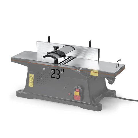 Six Inch Benchtop Jointer With 15 Amp Motor And 12000 Rpm For Slick Cuts Adjustable Fence Up To One Eighth Inch Depth Hss Blades Rock Solid Woodworking Table Jointer Kit with a 23 inch table.