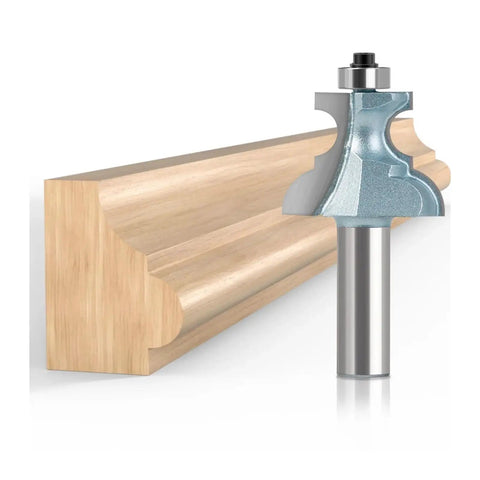 Premium 1 2 Inch Edge Moulding Router Bit For Wood Carving With Steel Blade Cutter beside a decorative wood profile.