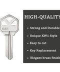 Premium Copper Key Blanks Pack Of 50 For Locksmiths And DIY Projects with KW1 style key and durability features highlighted