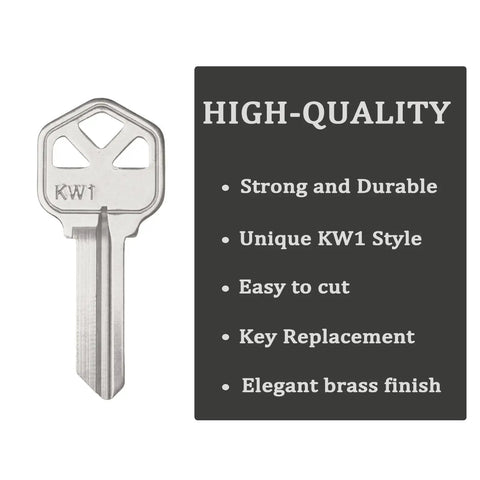 Premium Copper Key Blanks Pack Of 50 For Locksmiths And DIY Projects with KW1 style key and durability features highlighted