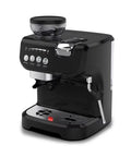 No Sweat 19 Bar Espresso Machine For Capsules Or Ground Beans Serves Up Rich Crema Multi Function Coffee Maker in black with push button controls.