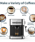 Top Shelf Electric Coffee And Milk Frother Makes Velvety Cappuccinos No Sweat Removable Clear Tank, making various coffee styles.