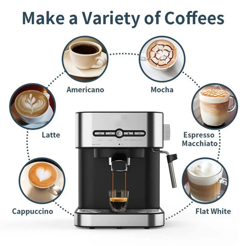 Top Shelf Electric Coffee And Milk Frother Makes Velvety Cappuccinos No Sweat Removable Clear Tank, making various coffee styles.