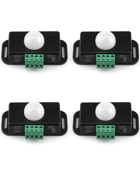 Motion Sensor Led Switch Four Pack With Timer Function No Fuss Auto On Off 12 To 24V 6A Load front view, PIR dome switches