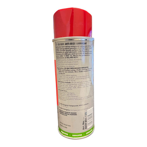 Back view of Wurth CU 800 Copper Anti Seize Lubricant, 12 Oz Heavy Duty Pro Grade Aerosol can