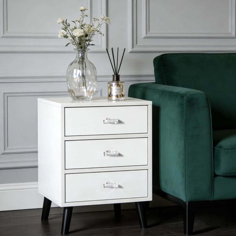 White dresser with Bling Crystal Cabinet Knobs 2 Pack For Kitchen, Dresser, And Bath Cabinets, Rhinestone Drawer Pulls