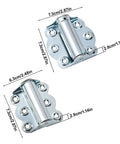 Solid As A Rock Self Closing Door Hinges 3 Piece Set Corrosion Resistant Zinc Springs with measurements displayed.