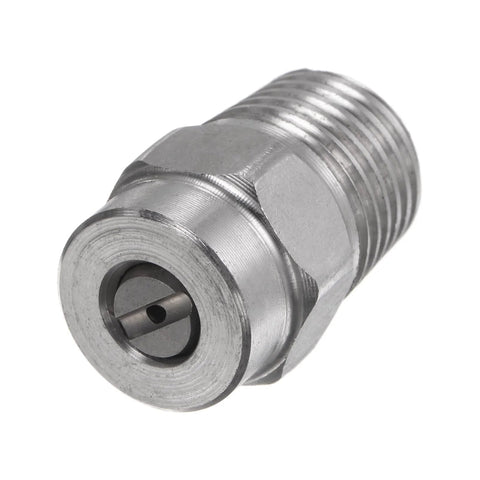 Close-up of uxcell stainless steel spray tip, 15° angle, 1/4 in male NPT, 1.236 mm orifice