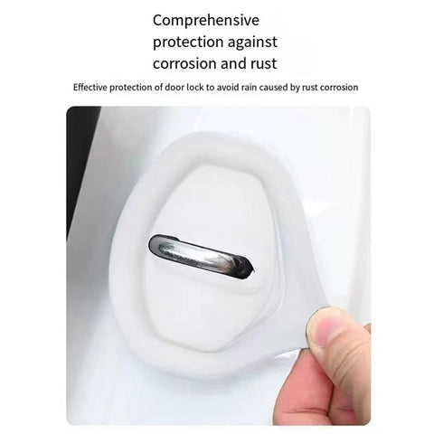 Slick Auto Door Lock Buffers Shield Metal Buckles From Gnarly Scratches While Acting As Sound Deadening Cushions For A Tight Fit And Super Smooth Shuts On Your Daily Driver Keeping Trim Fresh, white silicone protection over car door lock.