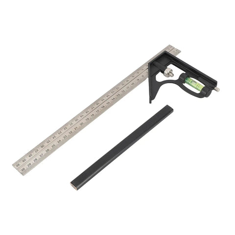 12 Inch Heavy Duty All In One Combo Square With Degree Markings Scriber And Level Spring Loaded Bolt for carpentry and metalworking.