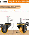 3/8"-16" universal caster wheel dimensions for Top Shelf Two Inch Caster Wheels With Dual Locking Mechanism And Pedal Brake Swivel Casters.