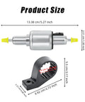 Heavy Duty 12V Diesel Heater Fuel Pump 22ml Flow With Sturdy Bracket dimensions shown with precise measurements in cm and inches.