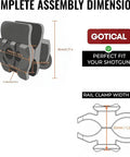 Dimensions of Rugged Shotgun Barrel Clamp Mount With Rubber Pads For 12 Gauge Guns, showing size and structure details.
