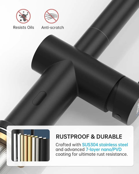 Close-up of Matte Black Touchless Kitchen Faucet With Pull Down Sprayer, Hands Free Sensor, Stainless Steel Smart Faucet highlighting durability