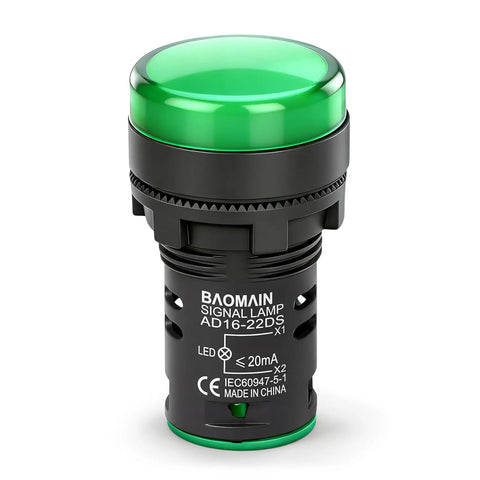 22mm LED Industrial Indicator Light 110V AC Pilot Signal Lamp for Control Circuits, green panel mount with screw terminal front view