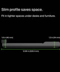Side view of 12-Outlet Surge Protector Power Strip With 12 AC Outlets And 8ft Flat Plug For Home Office Travel, UL Listed
