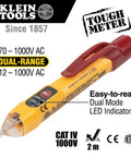Non Contact Voltage Tester With Outlet Tester Dual Range 12 To 48V AC And 48 To 1000V AC Detects Live Cables And Wiring Bright Green LED Indicator