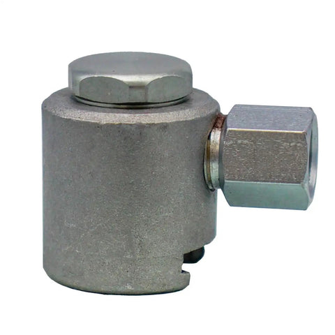 Five Eighth Inch Button Head Grease Coupler For High Volume Fittings With 3000 PSI Working Pressure And 4000 PSI Rating, One Eighth FNPT, Silver Color, Built Tough For Everyday Grease Jobs, Fits Five Eighth Inch Button Head Fittings, close-up view.