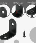 Tough As Nails 50 Pack Black Stainless Steel L Brackets And Corner Supports With Complete Screw Set showing 90° angle and counterbore design.
