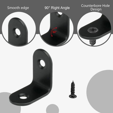 Tough As Nails 50 Pack Black Stainless Steel L Brackets And Corner Supports With Complete Screw Set showing 90° angle and counterbore design.