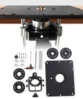 Top Shelf Aluminum Router Table Insert Plate Featuring Smooth Lift Gearbox And Dead On Height Adjustments For Craftsmen Seeking Flawless Edges And Trouble Free Tabletop Operation Daily with components visible from above.