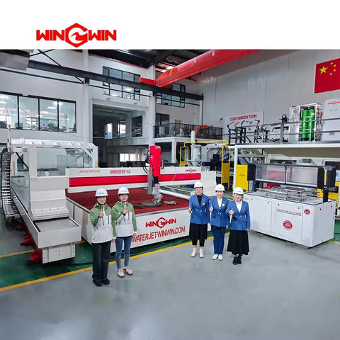 Factory interior with Heavy Duty High Pressure Tube Screw Coning And Threading Tool near waterjet cutting machines.