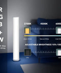 2 Pack Corner LED Floor Lamp With App Control RGB Color Changing Lights showcasing color and brightness settings