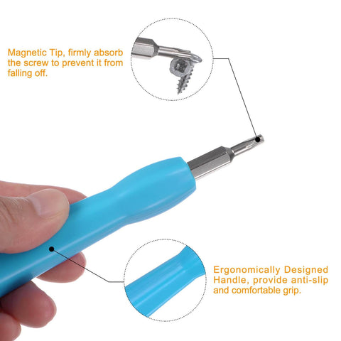 Close-up of All In One Ring Video Doorbell Screwdriver Kit with blue handle and magnetic tip, showcasing T6/T15 bits.