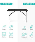 Four Foot Plastic Folding Table Heavy Duty Portable With Carry Handle Ideal For Indoor Outdoor Use Locking Legs