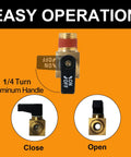 Image showing operation of Five Pack Brass Mini Ball Drain Valves For Air Compressors 1/4 Inch NPT Male, with open and close positions