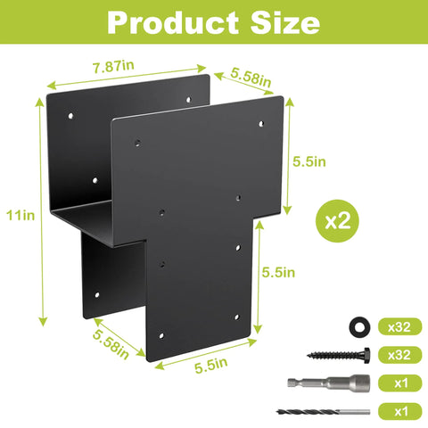 2 Pack 6 By 6 Inch Internal 5.5 By 5.5 Inch Stainless Steel Post Cap Tie Brackets Kit, Heavy Duty Wood Beam Support Bracket For Connecting Wood Beams To Pergolas, Decks, And Patio Posts, 14 Gauge Black