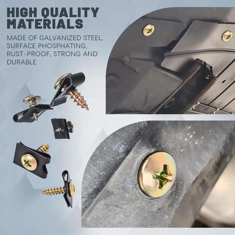 Close-up of All In One 170 Piece Car U Clip And Screw Kit with black oxidized steel fasteners in use on auto interior panel.