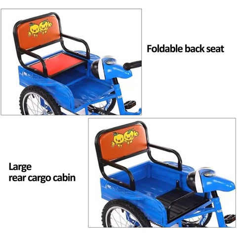 Foldable Three Wheel Tricycle With Rear Cabin For Passengers, Cruiser Rickshaw Style Trike seat and cargo cabin view