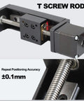 Premium 50mm Mini Linear Stage Actuator with 28 by 30 Stepper Motor and T Threaded Lead Screw Rod, detailed view focusing on lead screw and motor.