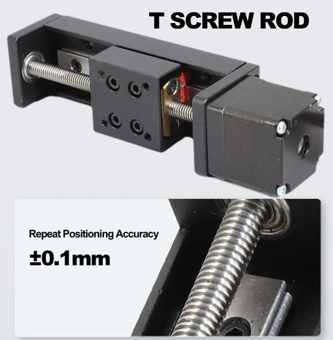 Premium 50mm Mini Linear Stage Actuator with 28 by 30 Stepper Motor and T Threaded Lead Screw Rod, detailed view focusing on lead screw and motor.
